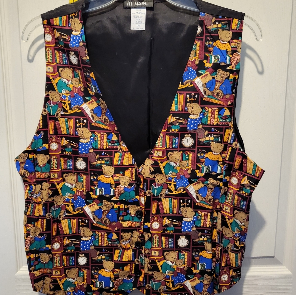 Playful bears in the library vest by 111 Main size large
